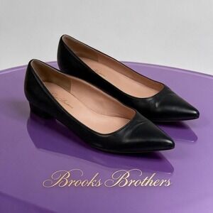 Brooks Brothers Black Leather Pointed Toe Kitten Heel Pumps Made in Italy Size 9